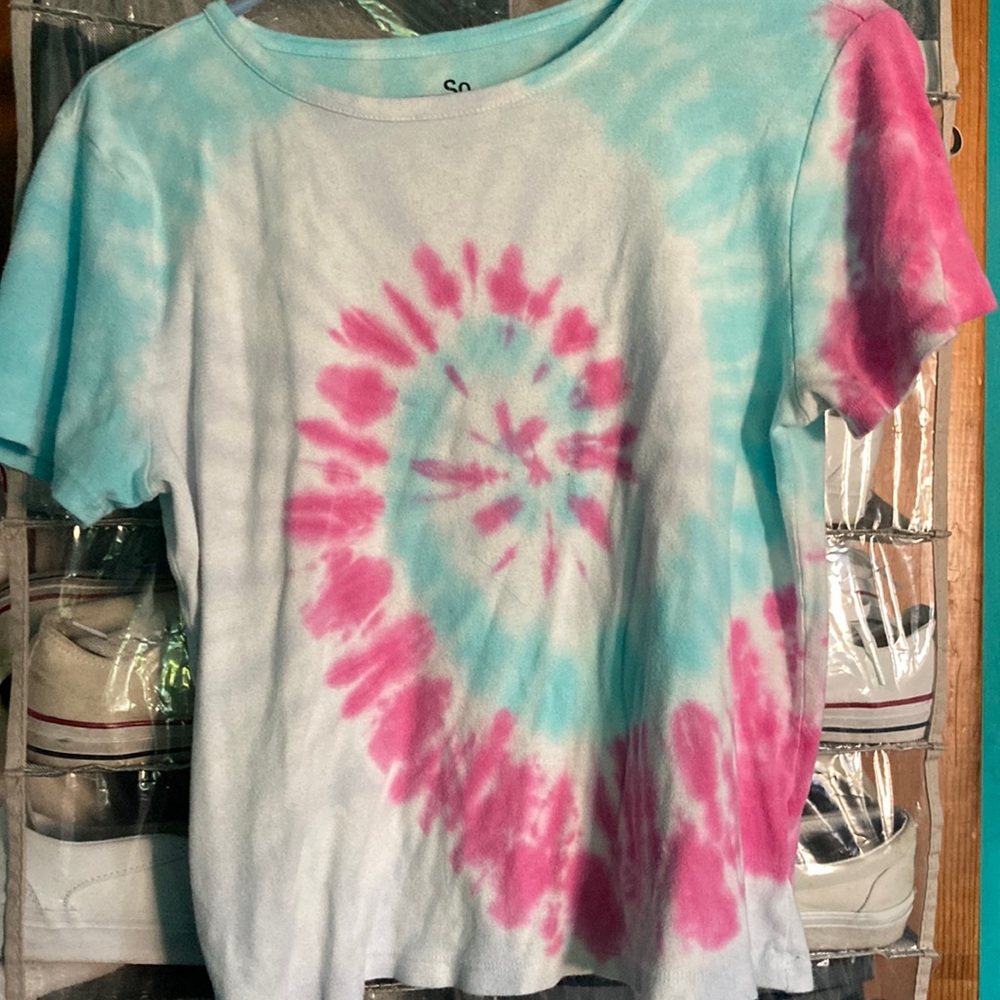 Pink, blue and white tie dye short sleeve